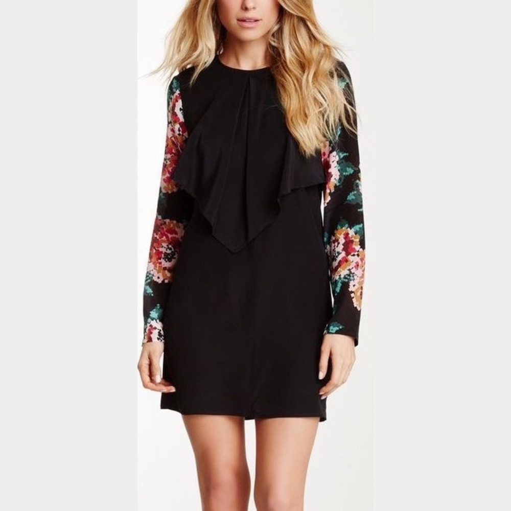 Rieley Women's Floral Sleeve Layered Silk Shift Dress XS
